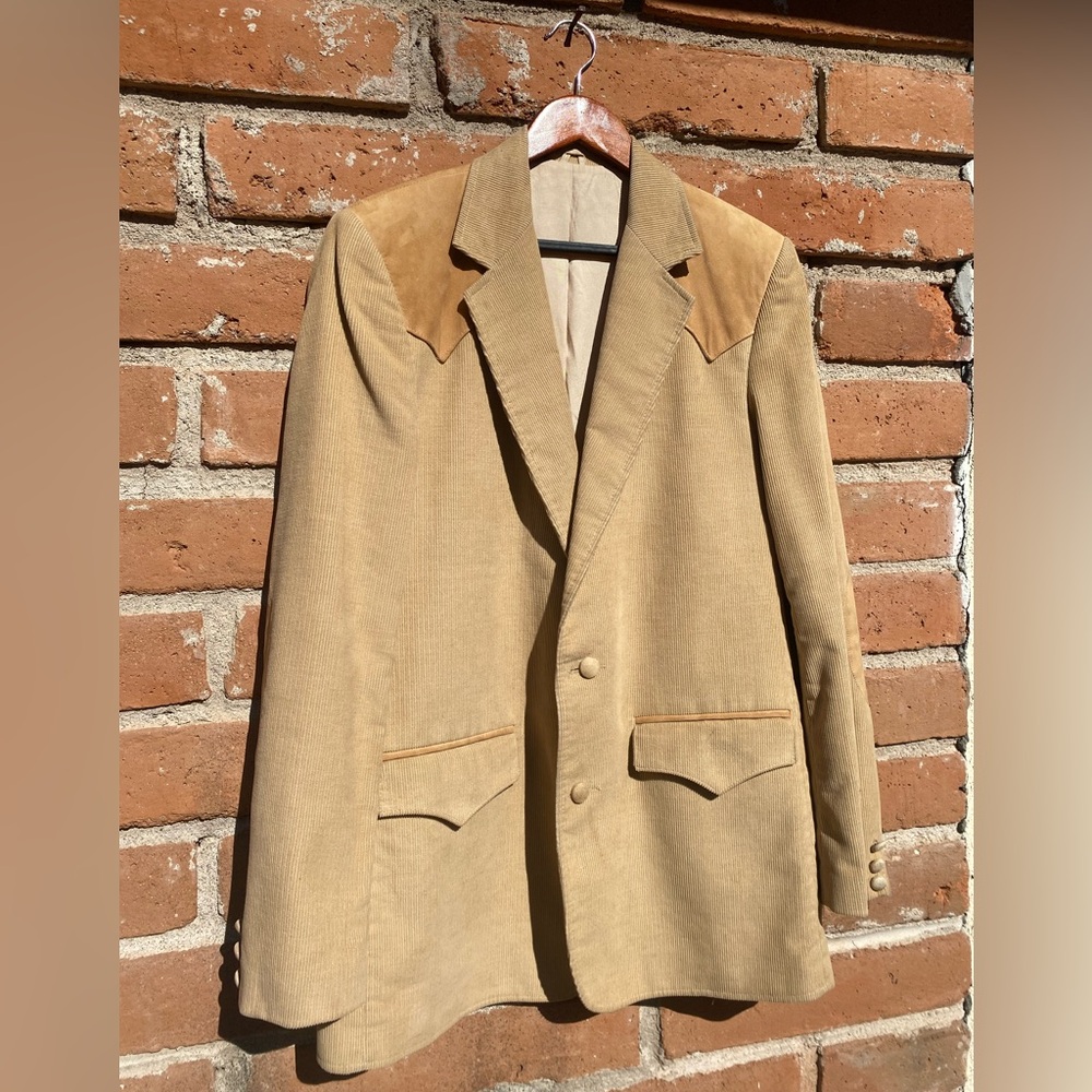Vintage 70s Pioneerwear Corduroy & Suede Western Blazer - Tan - 42L USA Made
